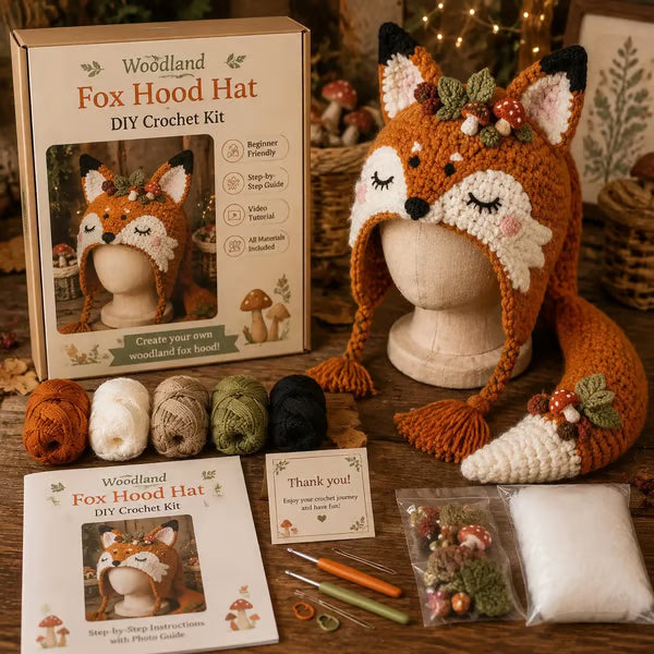 🧶✨ Fantasy Hood Hat DIY Crochet Kit | Premium Soft Yarn Materials with Step-by-Step Guide DIY Handmade Wearable Character Hood 🎭✨