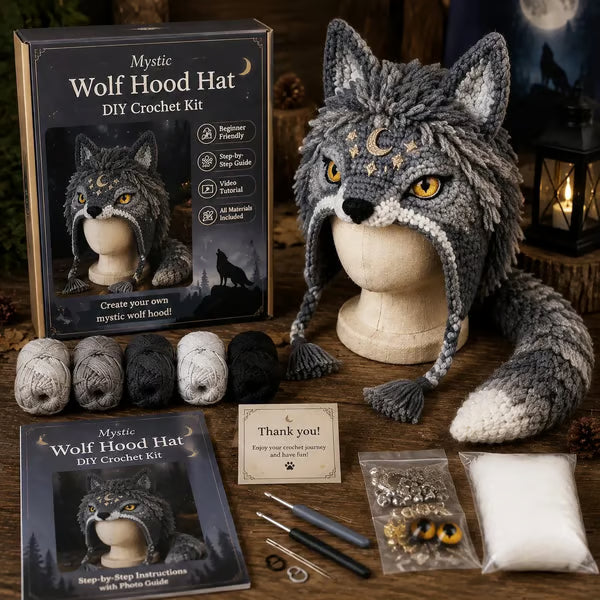 🧶✨ Fantasy Hood Hat DIY Crochet Kit | Premium Soft Yarn Materials with Step-by-Step Guide DIY Handmade Wearable Character Hood 🎭✨