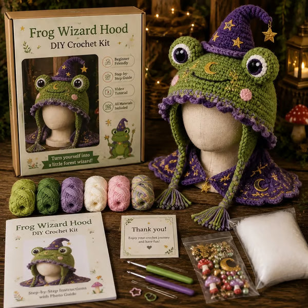 🧶✨ Fantasy Hood Hat DIY Crochet Kit | Premium Soft Yarn Materials with Step-by-Step Guide DIY Handmade Wearable Character Hood 🎭✨