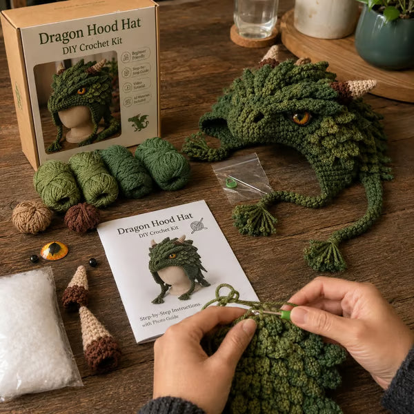 🧶✨ Fantasy Hood Hat DIY Crochet Kit | Premium Soft Yarn Materials with Step-by-Step Guide DIY Handmade Wearable Character Hood 🎭✨