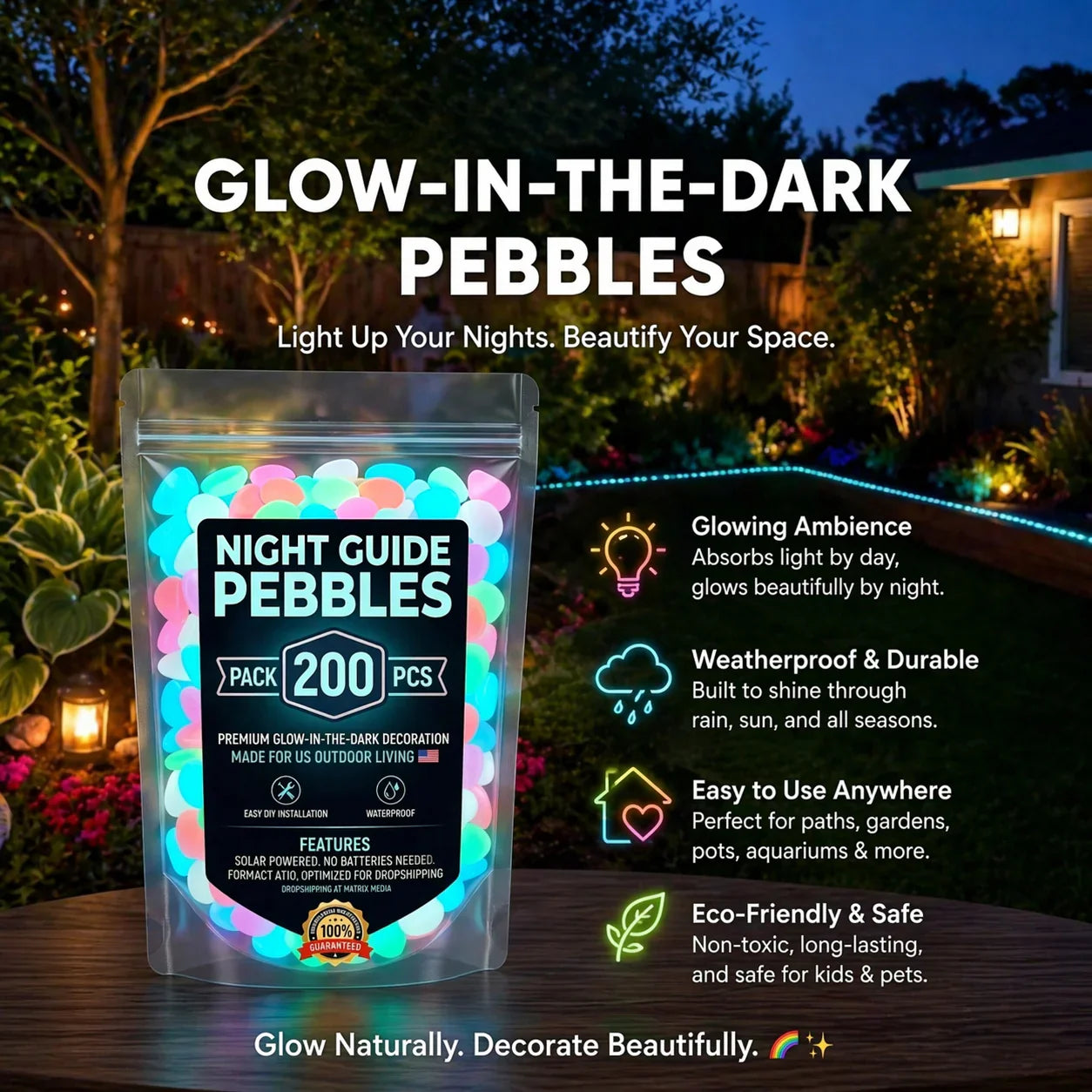 🔥🌈Colorful Glow-in-the-Dark Garden Stones