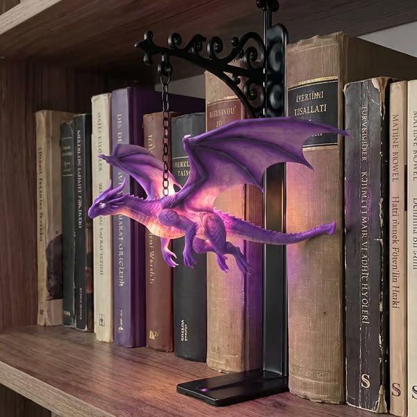 DragonGlow Hanging Purple Dragon Bookend Light