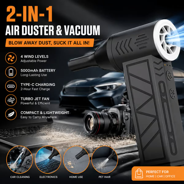 2-in-1 Cordless Air Duster & Vacuum – 5000mAh Rechargeable Turbo Blower