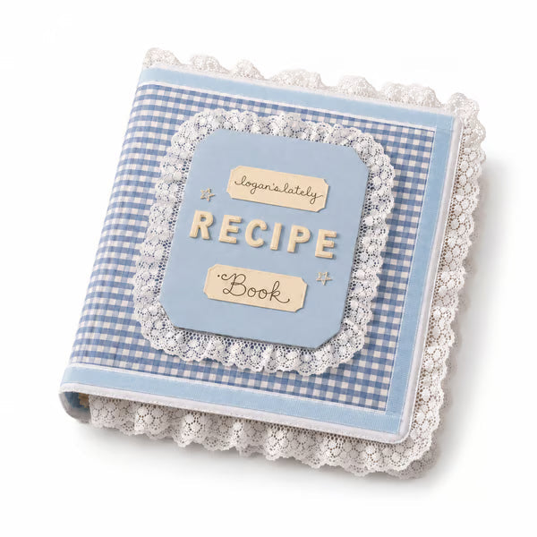 Handmade Blue Gingham Recipe Book – Lace-Trimmed Seasonal Recipe Organizer & Kitchen Keepsake