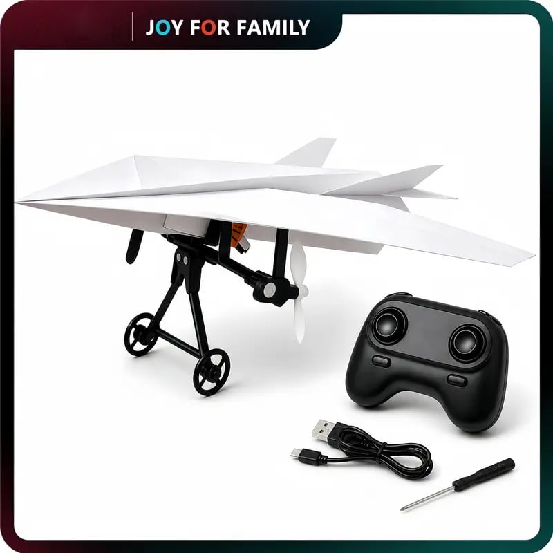 RC Paper Airplane Kit, Remote Control Plane with Gyro Stabilizer & Dual Propellers