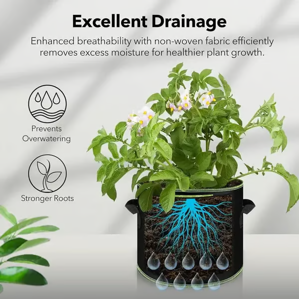 🌱 5-Pack 5 Gallon Grow Bags – Heavy Duty Aeration Fabric Pots with Handles for Vegetables, Flowers & Fruits 🪴