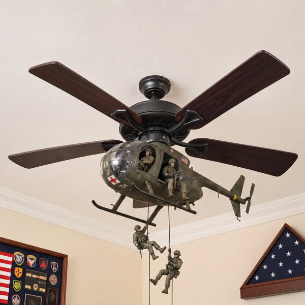 🚁 Military Helicopter Ceiling Fan Decor – Realistic Hanging Ornament for Man Cave & Home