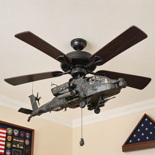 🚁 Military Helicopter Ceiling Fan Decor – Realistic Hanging Ornament for Man Cave & Home