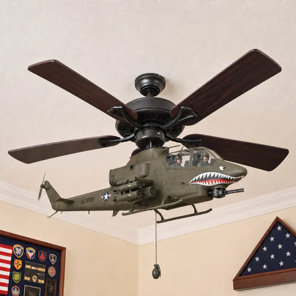 🚁 Military Helicopter Ceiling Fan Decor – Realistic Hanging Ornament for Man Cave & Home