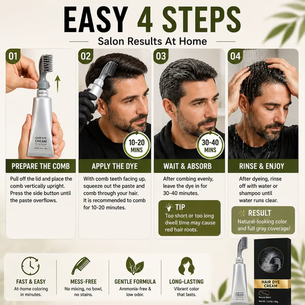 🔥Hot sell TODAY | Instant Gray Coverage Hair Dye Comb for Men & Women