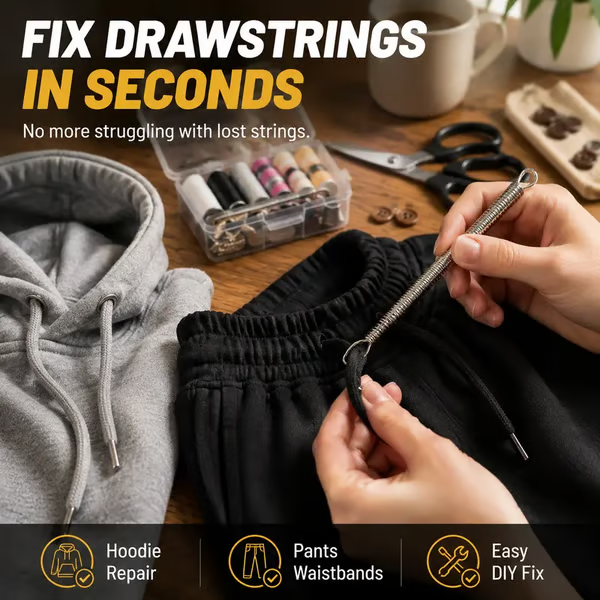 🧵 Flexible Drawstring Threader Tool – 2PCS Stainless Steel Cord Repair Set