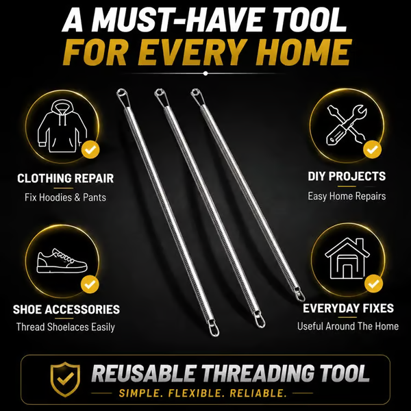 🧵 Flexible Drawstring Threader Tool – 2PCS Stainless Steel Cord Repair Set