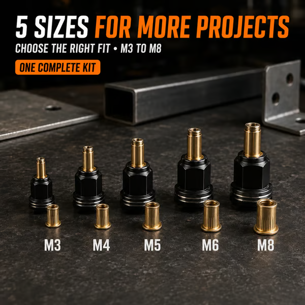 🔥 LAST DAY 50% OFF-🔧 Complete Drill-Powered Rivet Nut Kit – M3–M8 Threaded Insert Tool Set
