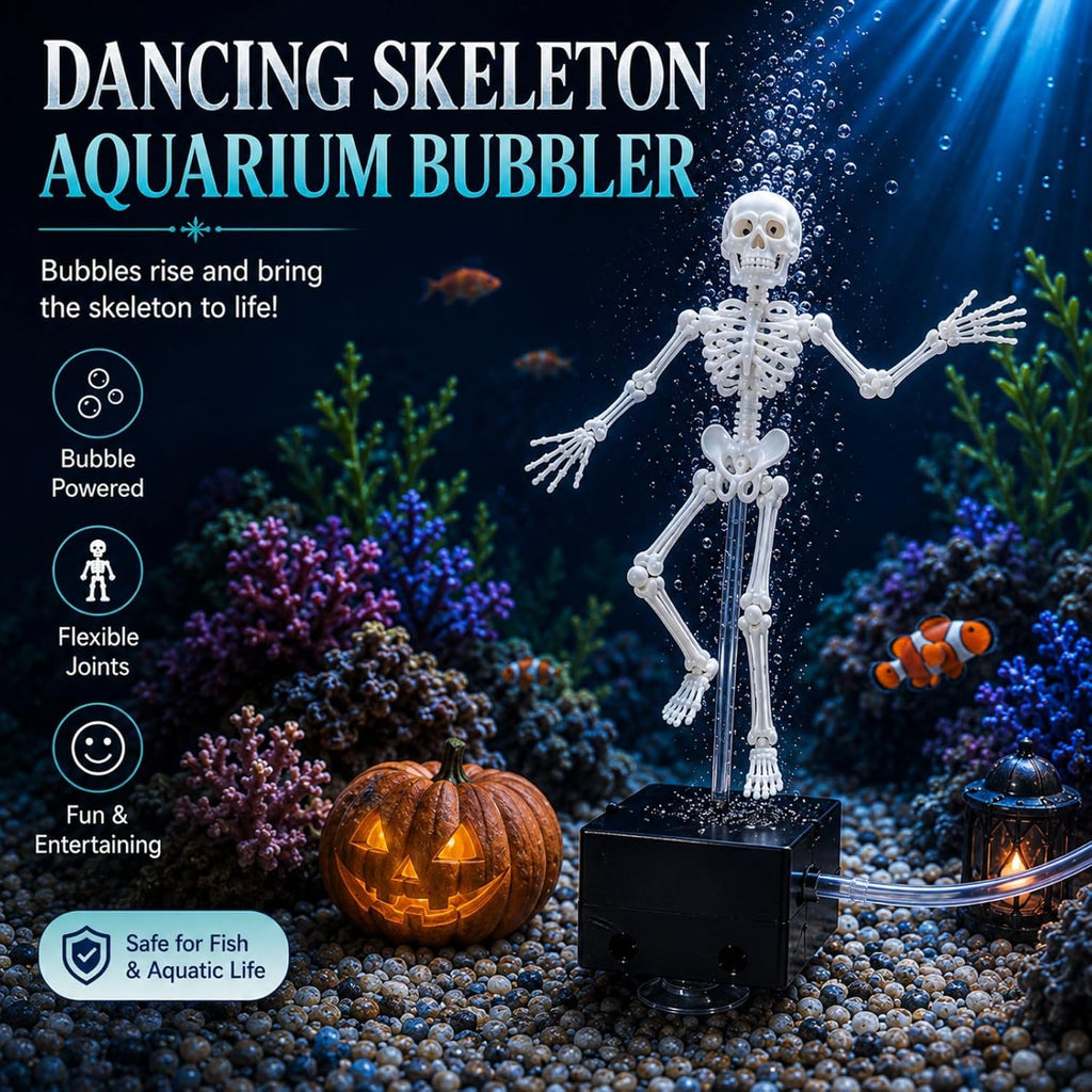 Dancing Skeleton Aquarium Bubbler, Creative Underwater 3D Printed Air Powered Moving Skull Oxygenating Decor with 1-Meter Air Hose