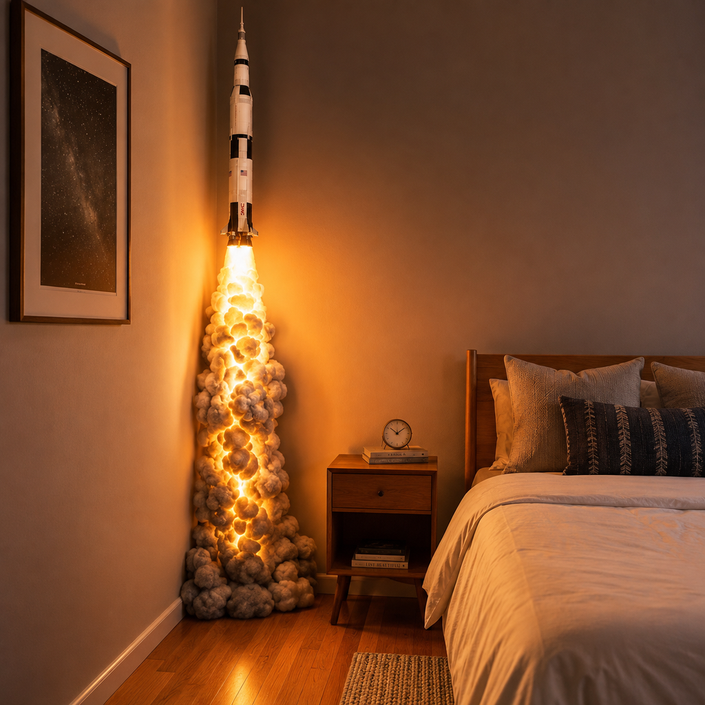 🚀 Saturn V Rocket Launch Cloud Floor Lamp | Space Ambient Decor Light
