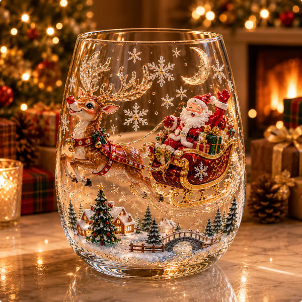 Magical Christmas 3D Glass Cup Collection – Santa, Reindeer, Snowman & Christmas Tree