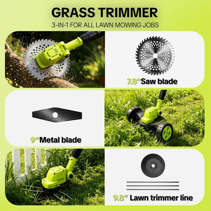 2026 Hot Sale 21V Cordless 3-in-1 Grass Trimmer, Edger & Mini Mower