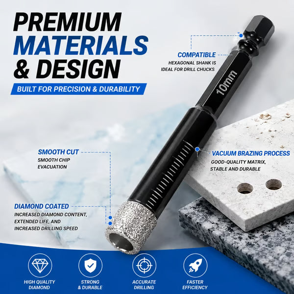 ⚡️6 Pcs Diamond Drill Bits Set, 1/4 5/6 3/8 1/2 Inch Brazed Diamond Drill Bits for Precision Drilling in Tile Ceramic Glass Granite Marble Masonry