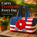 🔥Limited time 55% OFF 🇺🇸🧵 Handcrafted Patriotic Quilted Tote Bag – 3D Floral American Flag Travel Duffel