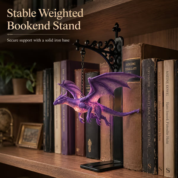 DragonGlow Hanging Purple Dragon Bookend Light