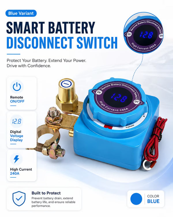 🔋 Smart Remote Battery Disconnect Switch – Voltage Display & Dual Key Fobs