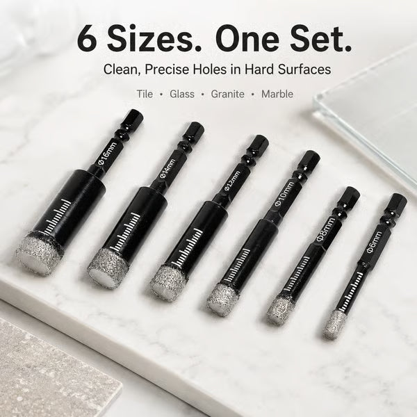 ⚡️6 Pcs Diamond Drill Bits Set, 1/4 5/6 3/8 1/2 Inch Brazed Diamond Drill Bits for Precision Drilling in Tile Ceramic Glass Granite Marble Masonry