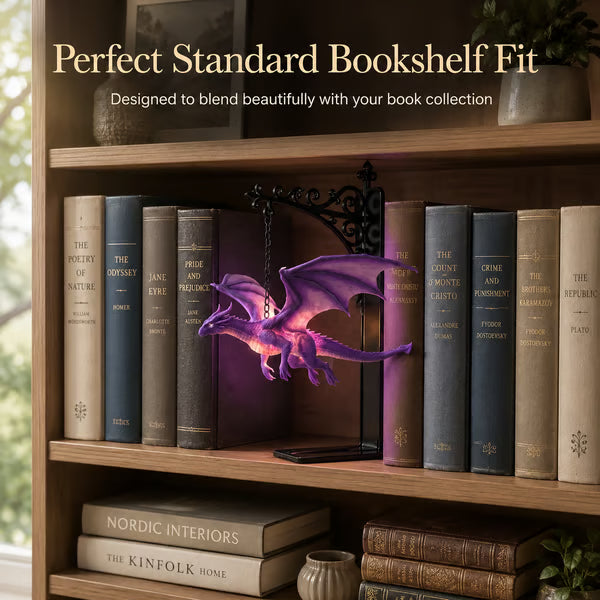 DragonGlow Hanging Purple Dragon Bookend Light