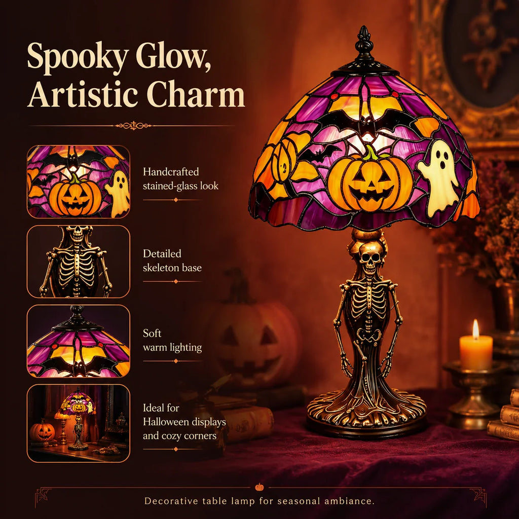👻Spooky Glow Tiffany Lamp Pumpkin Ghost Bat Halloween Desk Light