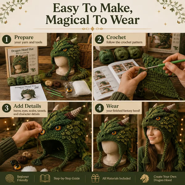 🧶✨ Fantasy Hood Hat DIY Crochet Kit | Premium Soft Yarn Materials with Step-by-Step Guide DIY Handmade Wearable Character Hood 🎭✨