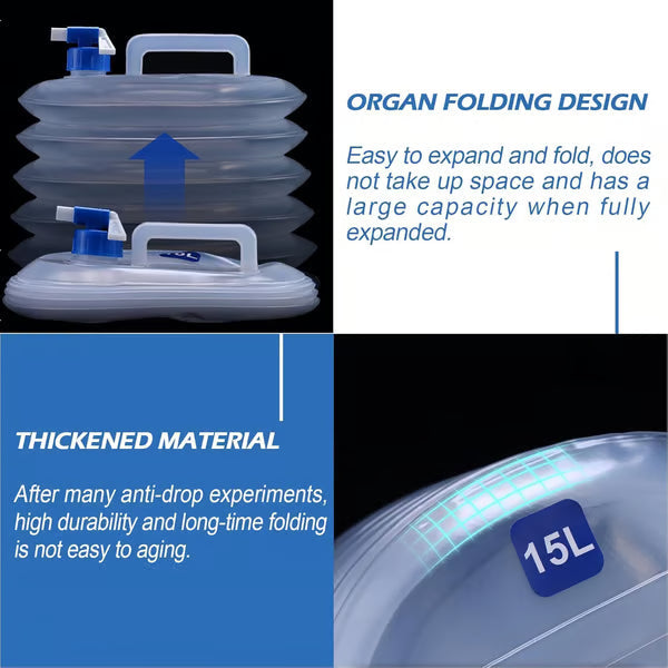 15L Foldable Water Container with Tap Portable Collapsible Water Storage Tank