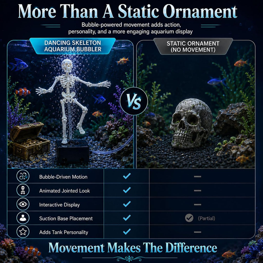 Dancing Skeleton Aquarium Bubbler, Creative Underwater 3D Printed Air Powered Moving Skull Oxygenating Decor with 1-Meter Air Hose