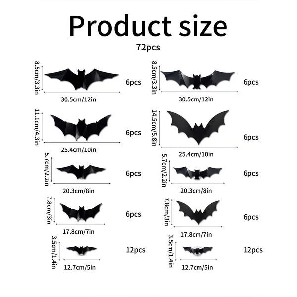 72 Pack Remote Control Light-Up 3D Halloween Bat Wall Decor – Flashing Bat Stickers for Indoor Party, Bedroom, Bathroom Mirror, Garage & Door Decorations