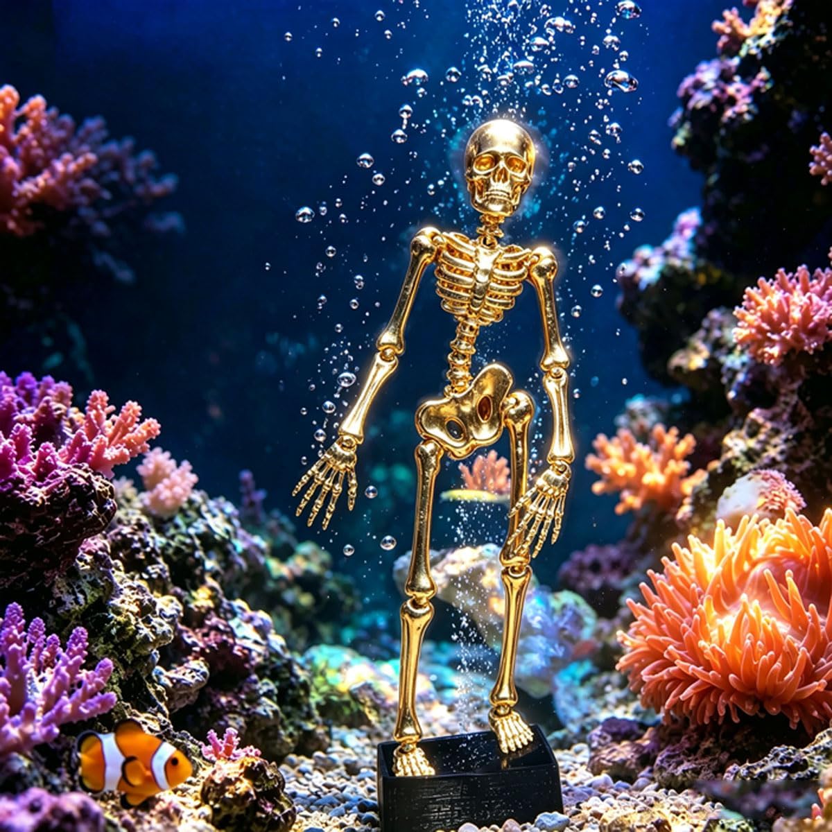Dancing Skeleton Aquarium Bubbler, Creative Underwater 3D Printed Air Powered Moving Skull Oxygenating Decor with 1-Meter Air Hose