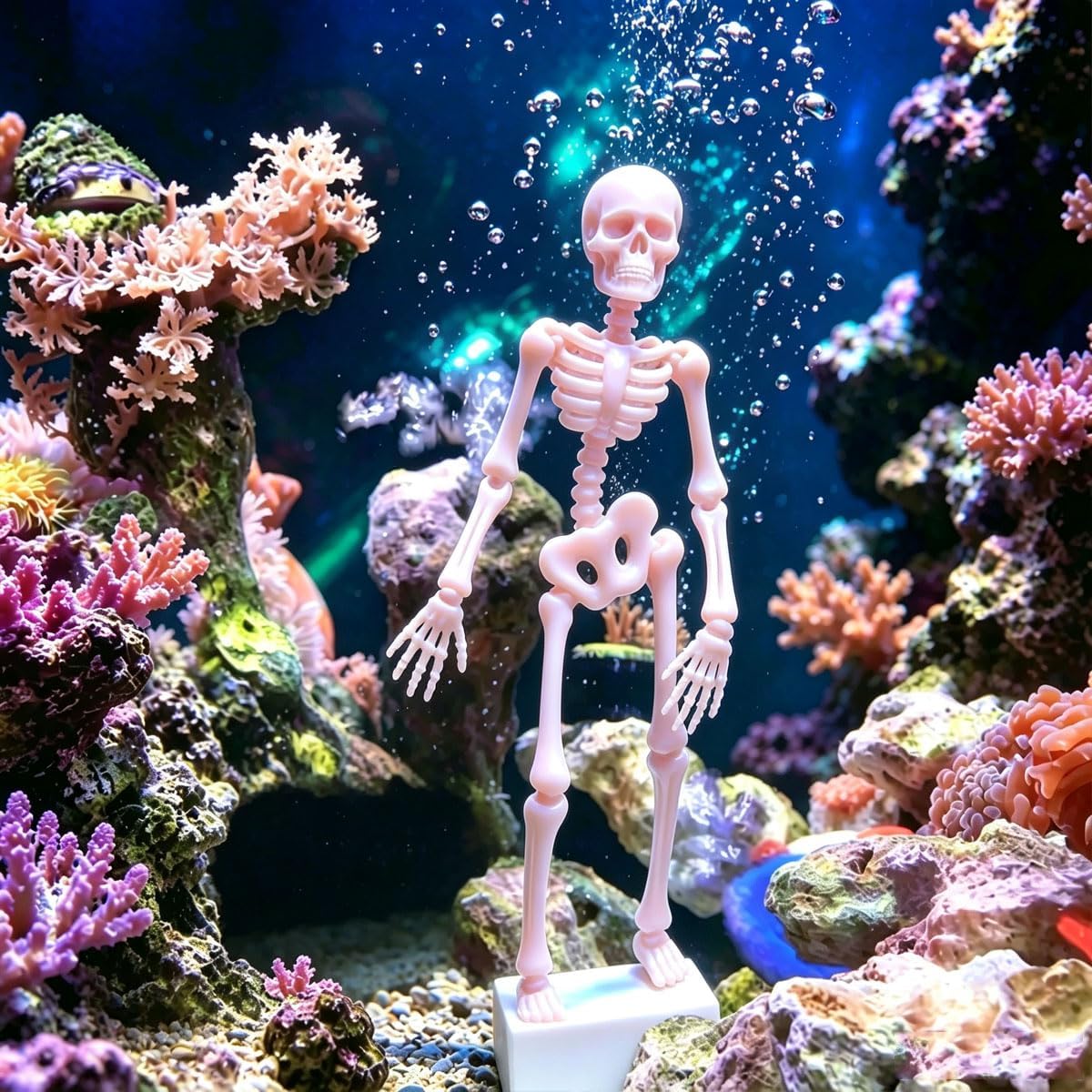 Dancing Skeleton Aquarium Bubbler, Creative Underwater 3D Printed Air Powered Moving Skull Oxygenating Decor with 1-Meter Air Hose