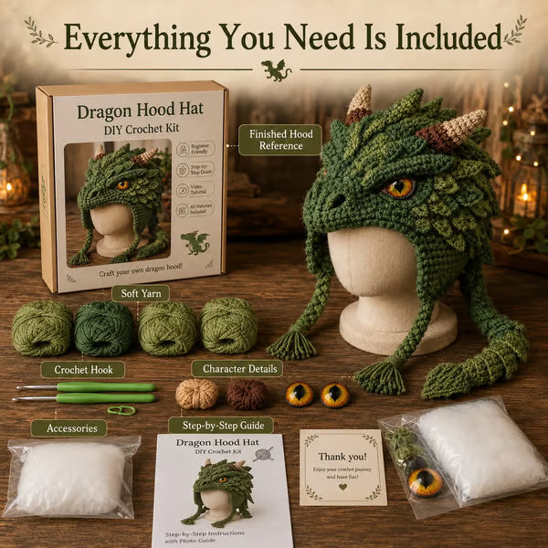 🧶✨ Fantasy Hood Hat DIY Crochet Kit | Premium Soft Yarn Materials with Step-by-Step Guide DIY Handmade Wearable Character Hood 🎭✨