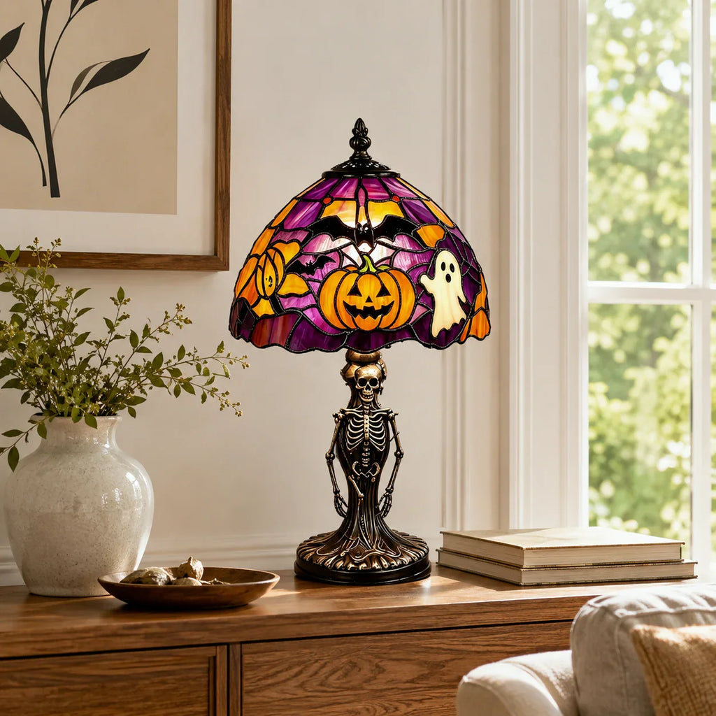 👻Spooky Glow Tiffany Lamp Pumpkin Ghost Bat Halloween Desk Light