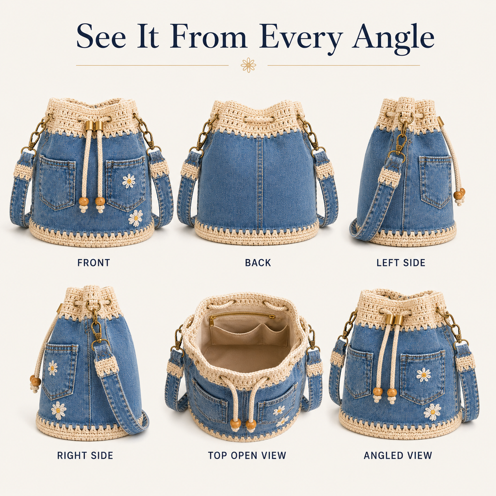 Denim Crochet Bucket Bag
