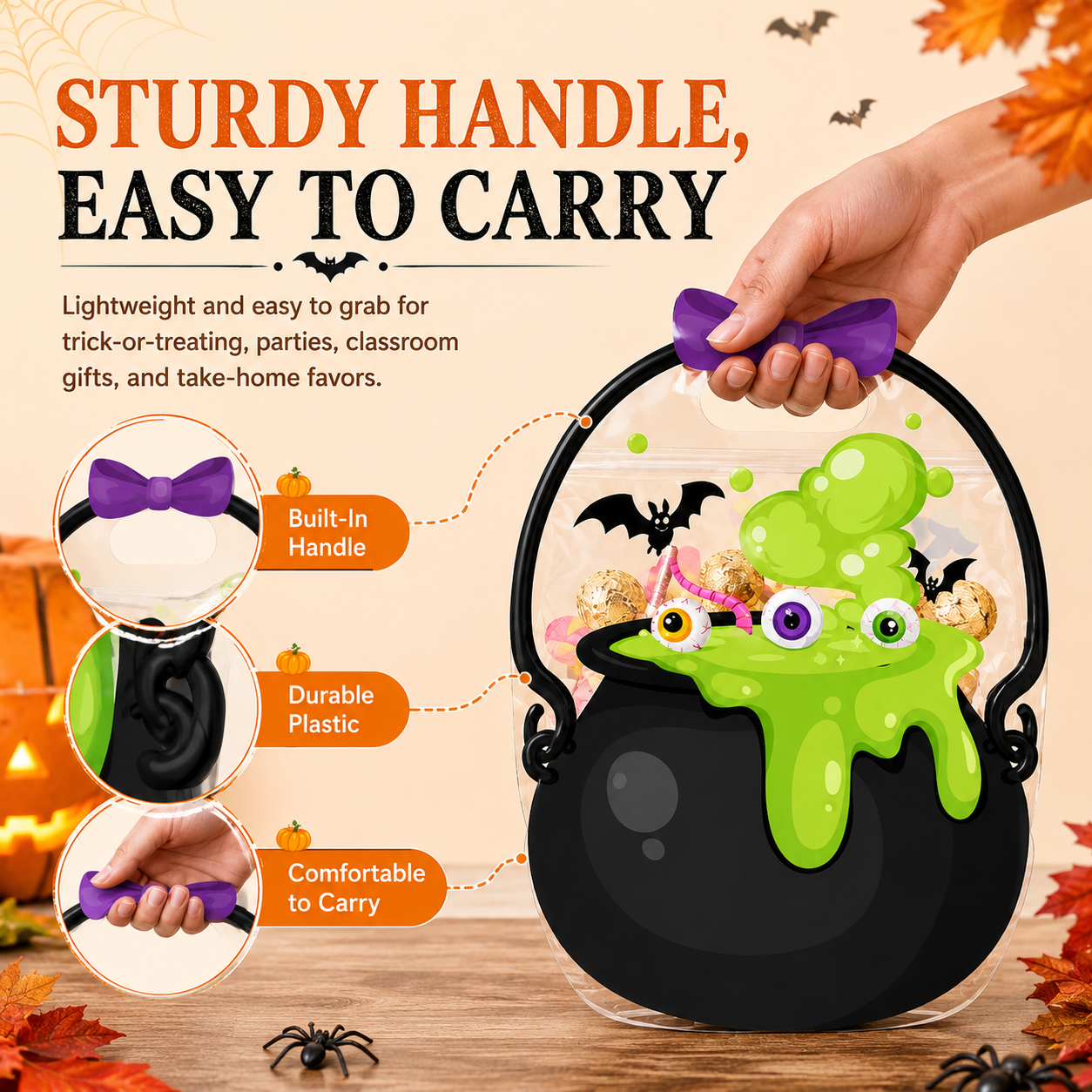 🎃 50 Pcs Halloween Goodie Bags Plastic Candy Bag