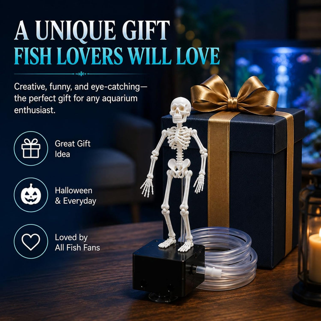 Dancing Skeleton Aquarium Bubbler, Creative Underwater 3D Printed Air Powered Moving Skull Oxygenating Decor with 1-Meter Air Hose