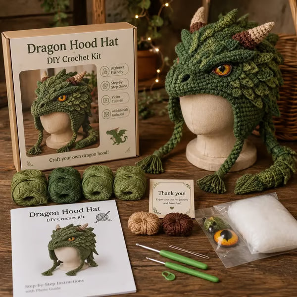 🧶✨ Fantasy Hood Hat DIY Crochet Kit | Premium Soft Yarn Materials with Step-by-Step Guide DIY Handmade Wearable Character Hood 🎭✨