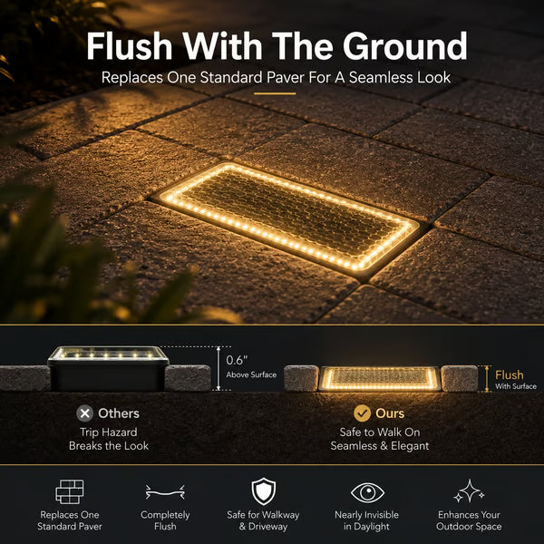 ☀️ Solar Paver Lights 4"×8" – Warm White Recessed Ground Lights for Driveways, Walkways & Patios