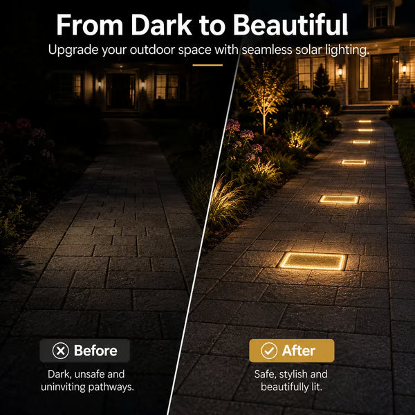 ☀️ Solar Paver Lights 4"×8" – Warm White Recessed Ground Lights for Driveways, Walkways & Patios