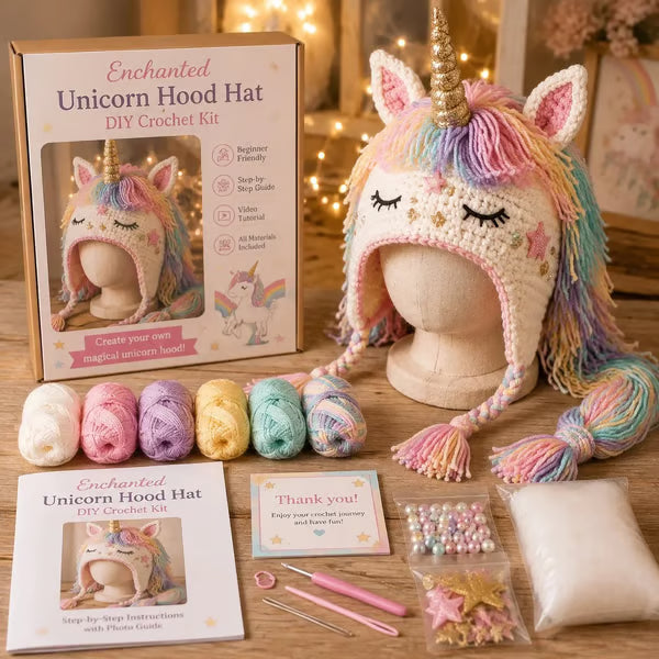 🧶✨ Fantasy Hood Hat DIY Crochet Kit | Premium Soft Yarn Materials with Step-by-Step Guide DIY Handmade Wearable Character Hood 🎭✨
