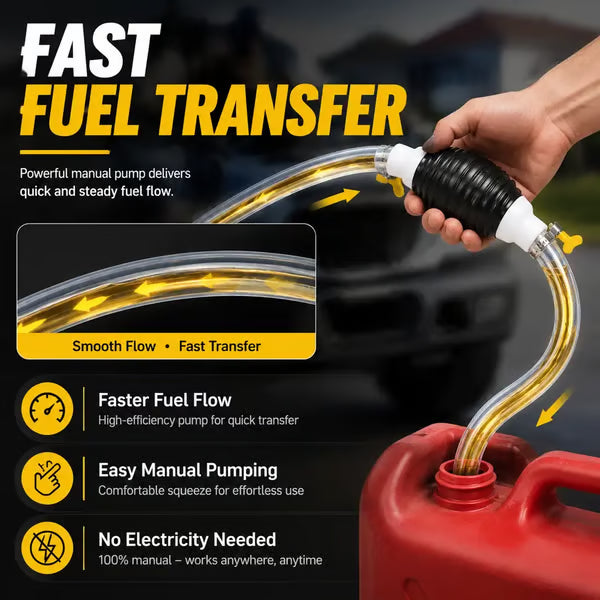 ⛽Manual Siphon Pump Kit with 1M Hose, Rubber Pump Bulb & 2 Hose Clamps, Liquid Transfer Pump for Fuel Water Oil, Car Boat Motorcycle