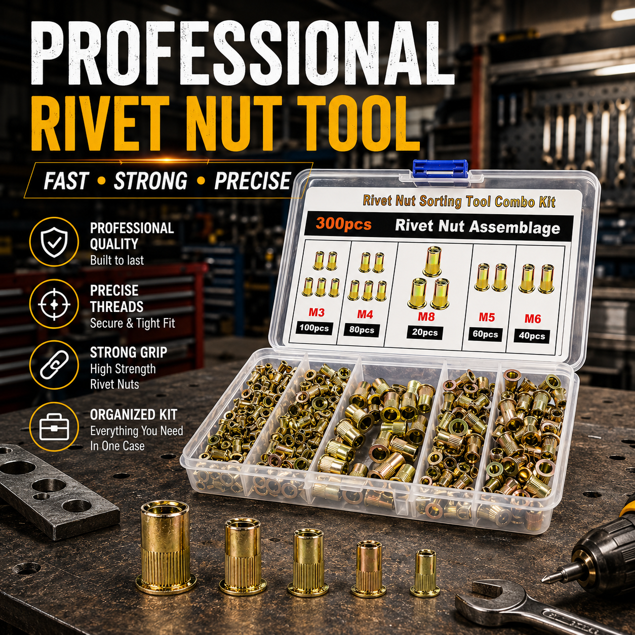 🛠️Head Rivet Nut Tool, M3 M4 M5 M6 M8 Rivnut Kit