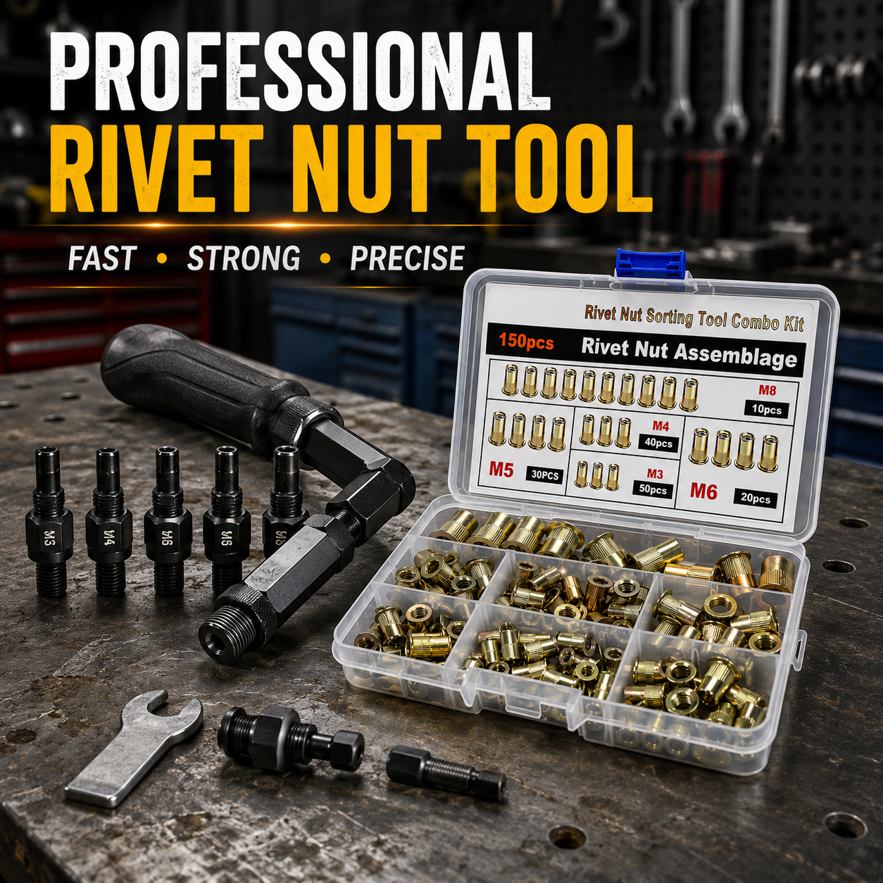 🛠️Head Rivet Nut Tool, M3 M4 M5 M6 M8 Rivnut Kit