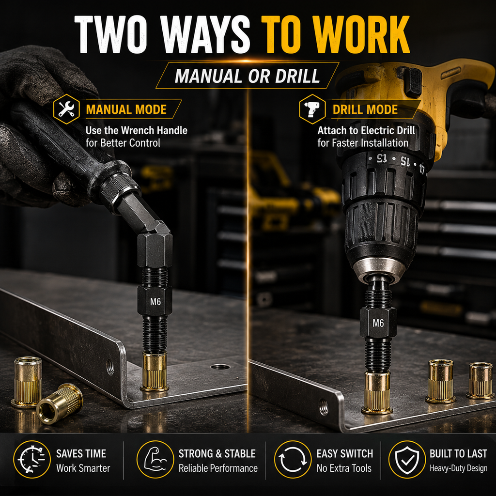 🛠️Head Rivet Nut Tool, M3 M4 M5 M6 M8 Rivnut Kit