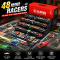 🚗 48PCS Pull-Back Alloy Racing Car Set | 4-Layer Garage Storage & Racing Track Play Mat 🎁