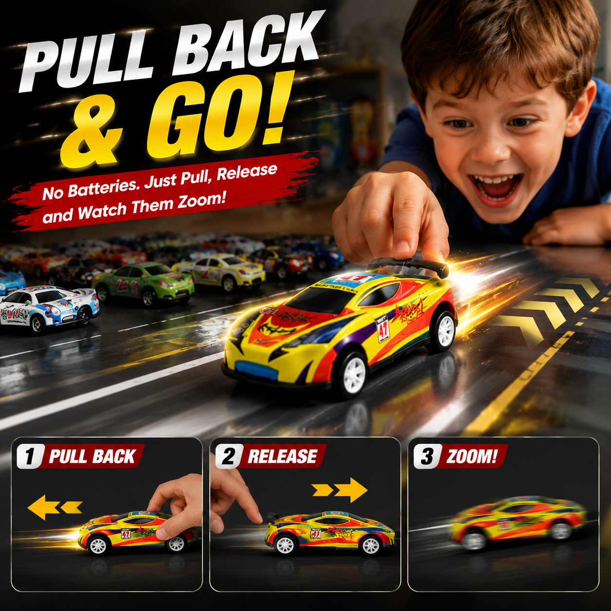 🚗 48PCS Pull-Back Alloy Racing Car Set | 4-Layer Garage Storage & Racing Track Play Mat 🎁