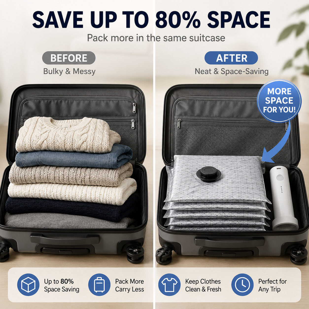 Vacuum Storage Bags Cordless Pump Travel Packing Set